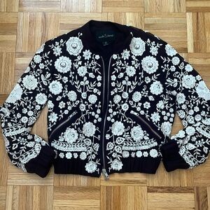 Needle & Thread Sequin Floral Embroidered Bomber Jacket Size 4/S